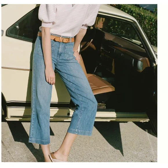 PAIGE Light Wash Straight Leg Cropped Jeans - Picture 1 of 10